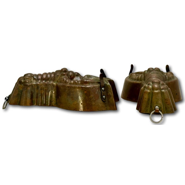 Rare & Unusual Small Size Matching Pair Early 1900s Antique Germany Solid Copper Lobster Kitchen Molds - 6 1/2 Inches Long For Sale - Image 16 of 18