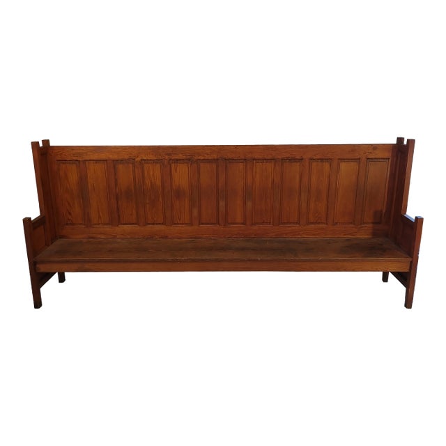 Early 20th Century Large Antique Paneled Bench For Sale