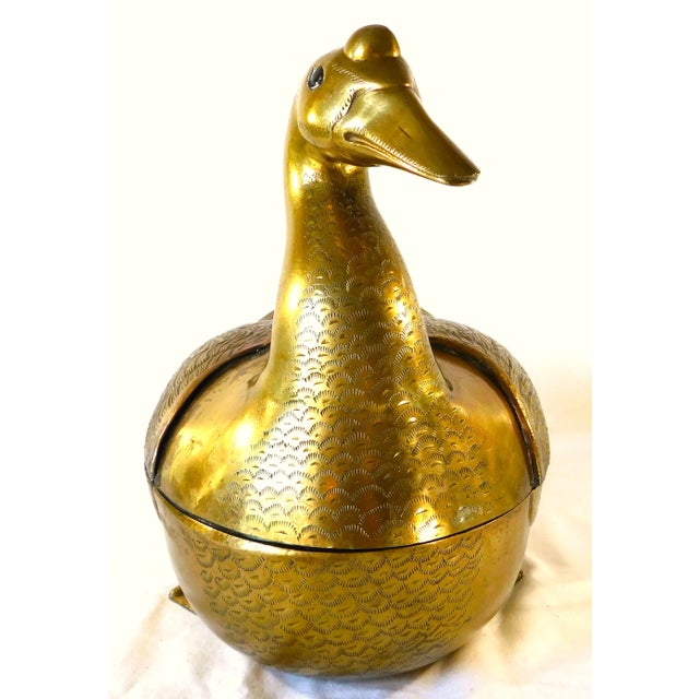 Large Vintage Mid Century Solid Brass Lidded Duck Decoy Sculpture Figurine Box 13lbs For Sale In West Palm - Image 6 of 11