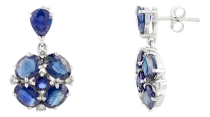9.32 Carat Blue Sapphire Flower Earrings in 14k Gold- A Pair