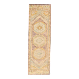 Pink Multicolor Handwoven Turkish Oushak Runner 3'2" X 9'11" For Sale