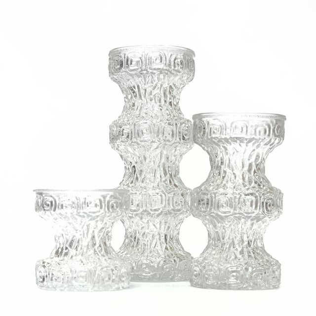 Mid Century Textured Glass Staggered Height Vases by Oberglass Austria - Set of 3 For Sale - Image 4 of 10