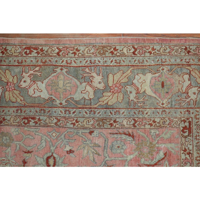 Deer Head Pink Antique Persian Bidjar Pictorial Room Size Rug For Sale - Image 17 of 18