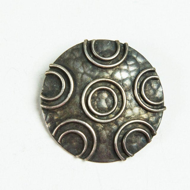 Mid-Century Silver Plated Brass Brooch 1970s For Sale - Image 4 of 4