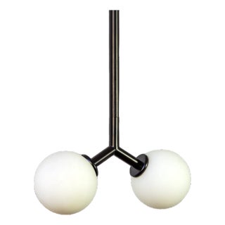 Y Pendant Mini, Black, 41in H, 3 Inch Glass Globes, by Research.Lighting, Modern, Minimal Hanging Light For Sale