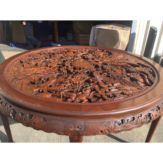 Round Highly Carved Chinese Dining Table Chairish