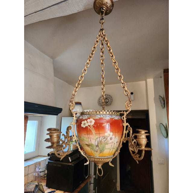 Red 19th Century Asian Art Nouveau Candle Chandelier For Sale - Image 8 of 8