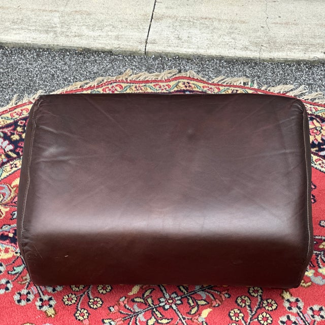 Vintage Brown Leather Sloped Ottoman Leg Rest With Large Brass Tacks For Sale In Philadelphia - Image 6 of 12