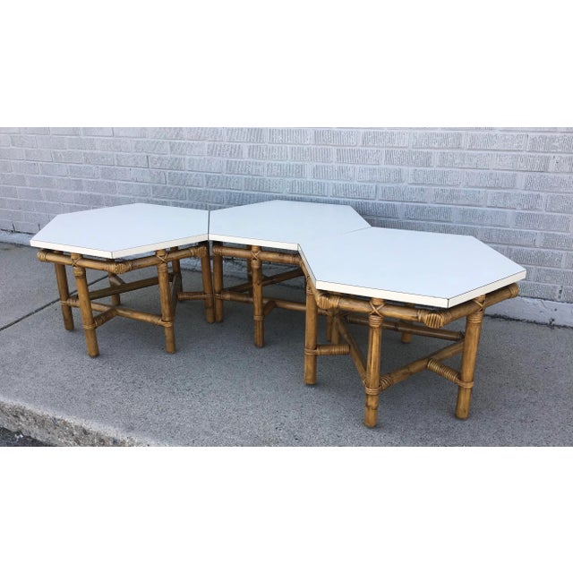 Mid 20th Century John Wisner for Ficks Reed Hexagonal Coffee Tables - Set of 3 For Sale - Image 10 of 12