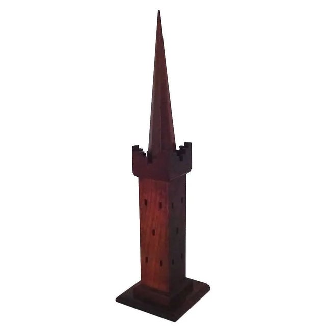 Burnt Umber Early 20th Century Architectural Oak Tower Model with Spire For Sale - Image 8 of 8