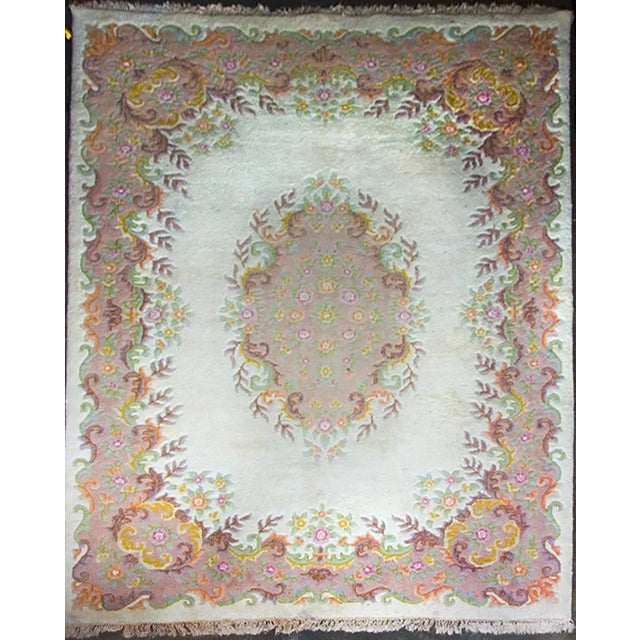 Large Vintage Medallion Pink Wool Rug For Sale - Image 3 of 5
