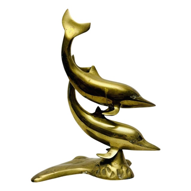 Vintage 11” Brass Dolphin Sculpture MCM Hollywood Regency Nautical Decor. For Sale