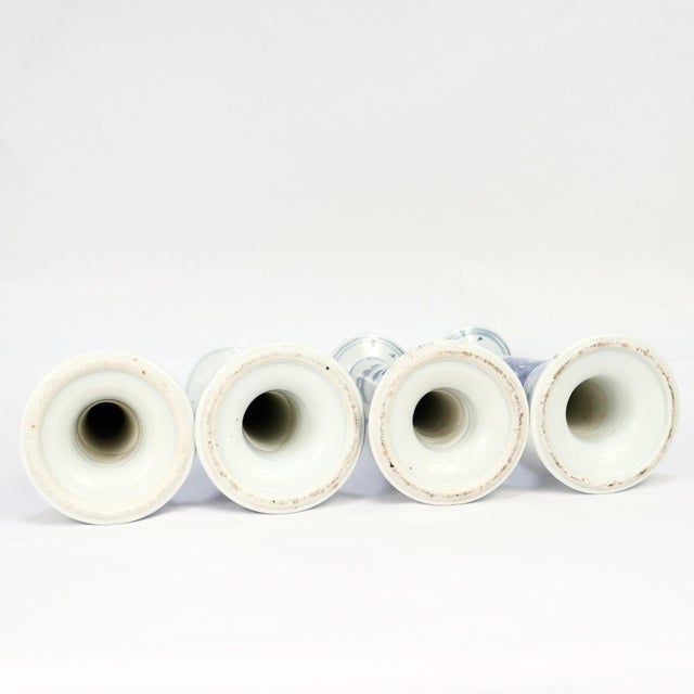 Set of 4 Chinese Export Blue & White Canton Porcelain Candlesticks For Sale - Image 17 of 18