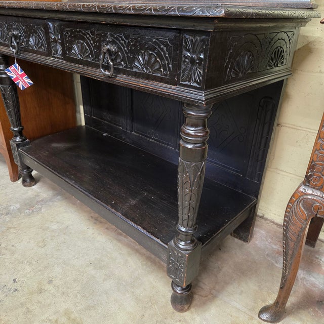 Brown Late 19th Century Carved Oak Victorian Hall Table With Mirror Back For Sale - Image 8 of 18