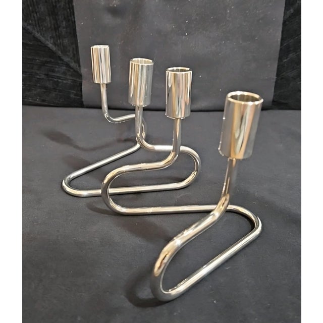Mid-Century Modern Vintage Modernist Italian Silver Plated Candle Holder Circa 1950s Poseable Art For Sale - Image 3 of 7
