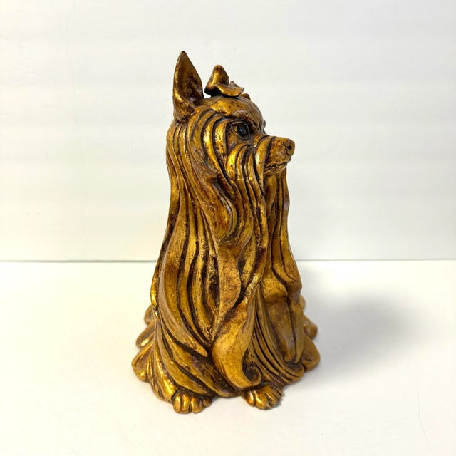 Pair of Kay Finch Yorkshire Terrier Gold Leaf Glaze Silky Yorkie Seated Dog Statue California Usa For Sale - Image 6 of 11