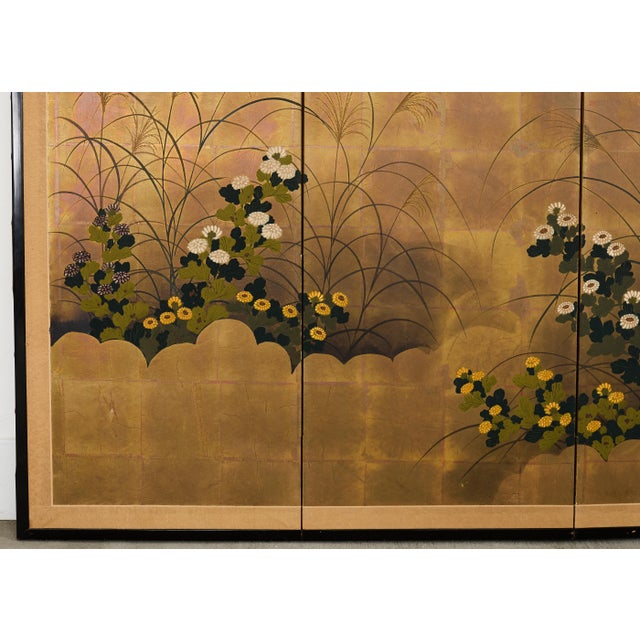 Wood Japanese Showa Four Panel Screen Autumn Foliage For Sale - Image 7 of 18