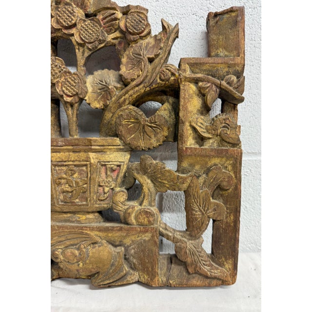 Wood Antique 19th Century Hand Carved Chinese Asian Wood Wall Panel Sculpture Statue For Sale - Image 7 of 11