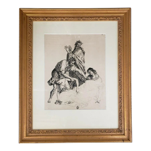 Circa 1920 Zeus, Demeter, Persephone and Hades Framed Pen/Pencil Drawing