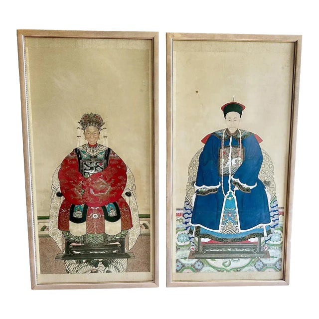 Pair of Large Chinese 19th Century Ancestor Portraits For Sale