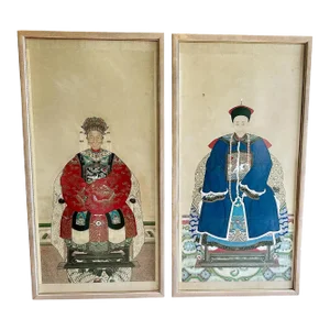 Pair of Large Chinese 19th Century Ancestor Portraits