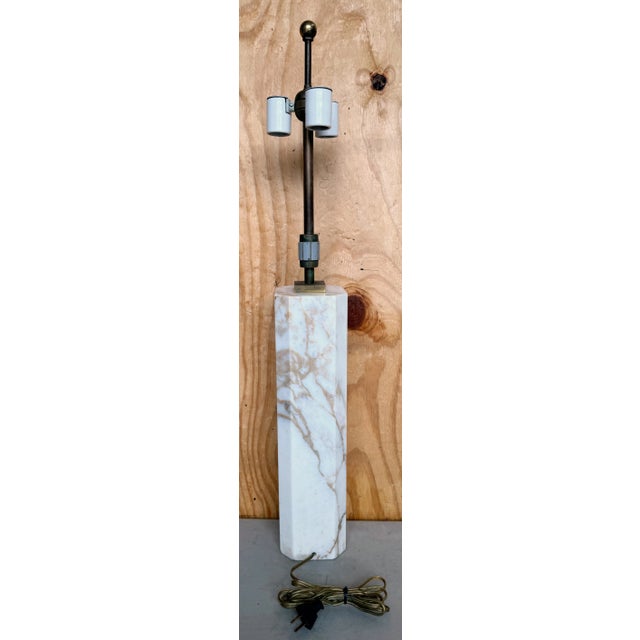 Metal T. H. Robsjohn-Gibbings Large Marble Column Lamp, All Original Fittings For Sale - Image 7 of 8