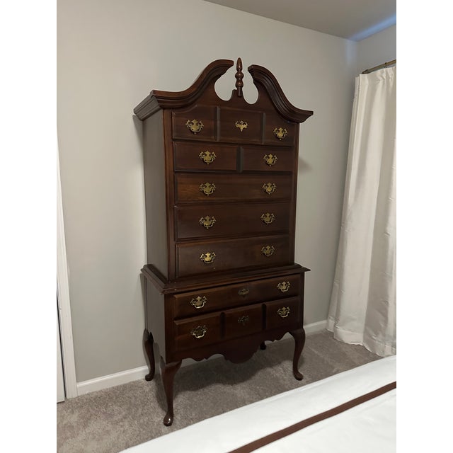 Queen Anne 1980s Kincaid Solid Cherry Wood Highboy Dresser For Sale - Image 3 of 5