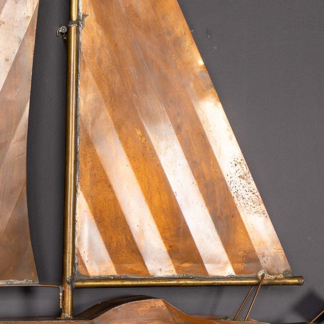 Vintage 20th Century Wall Hanging Copper Sculpture of a Racing Yacht, 1960s For Sale - Image 6 of 13