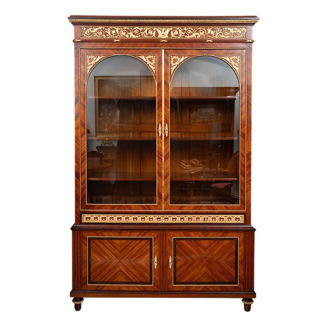 Antique Napoleon III Bookcase in Exotic Wood with Gilded Bronze Inserts, France, 19th Century For Sale