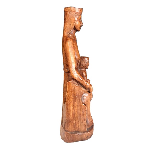 Mid 20th Century Madonna and Child Sedes Sapientiae “Throne of Wisdom” Devotional Wood Statue For Sale - Image 5 of 7