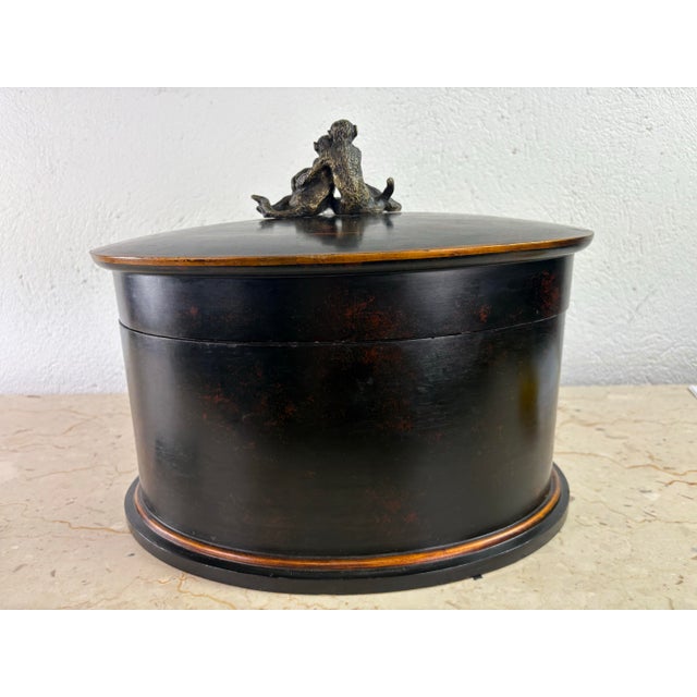 Large Handcrafted Oval Dresser Box With Bronze Monkey Handle For Sale - Image 10 of 10