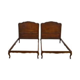 French Country Style Antique Pair Walnut Beds For Sale