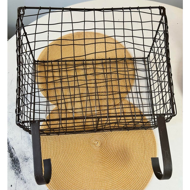 Metal 1930's Large Antique French Wirework Crimped Wire and Metal Wall Pocket Hanging Basket For Sale - Image 7 of 9