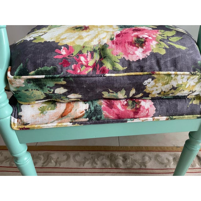 Tiffany Blue A Pair of Vintage French Provincial Upholstered Cane Chairs For Sale - Image 8 of 12