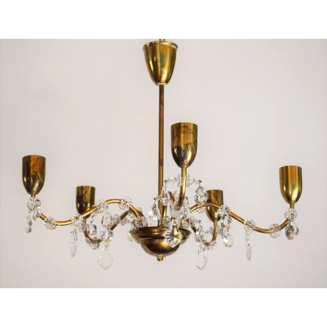 Metal Wiener Crystal & Brass Chandelier from Lobmeyr, 1950s For Sale - Image 7 of 9