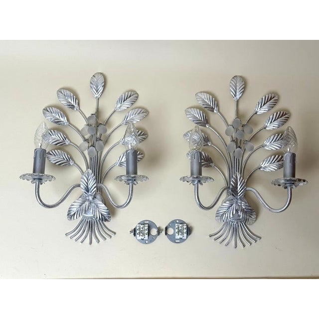 Italian Florentine Silver Leaf Wall Lights, 1970s, Set of 2 For Sale - Image 12 of 13