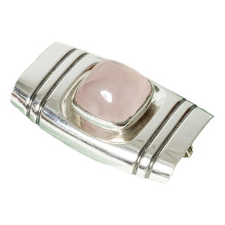 Silver and Rose Quartz Brooch by Elis Kauppi, 1961 For Sale