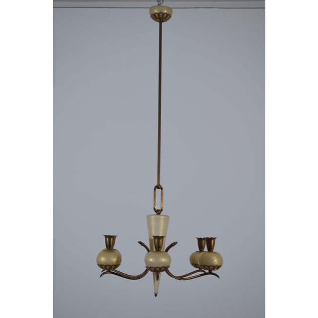 Metal Murano Glass and Brass Chandelier from Barovier & Toso, 1950s For Sale - Image 7 of 15