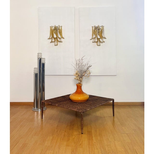 Pair of Vintage Italian Murano appliques in the manner of Mazzega. Wall lights have 10 caramel lattimo glass petals (for...