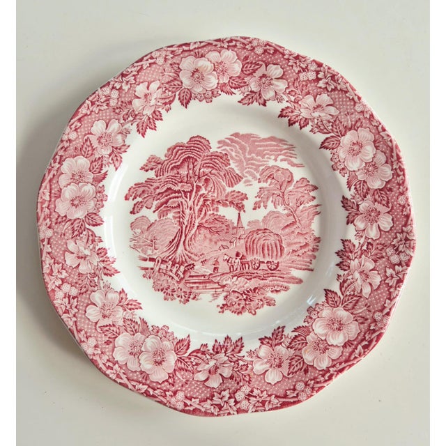 Classic vintage set of English dinner plates (25 cm / 9.8 in diameter) in the coveted "Woodland" pattern, produced in...