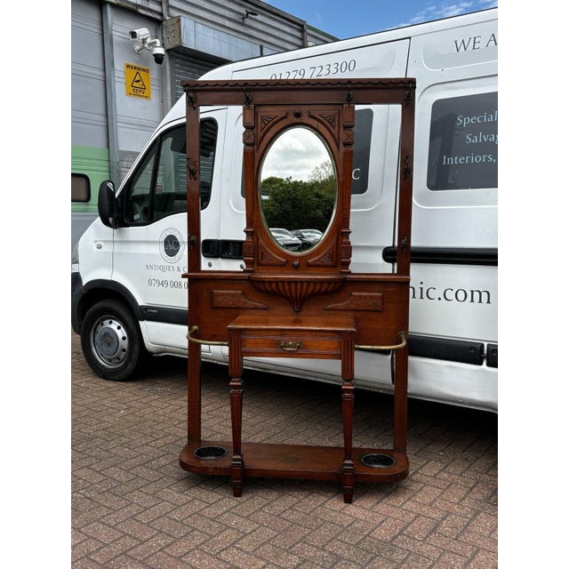 Edwardian Light Oak Hall Stand with Mirror For Sale - Image 4 of 18