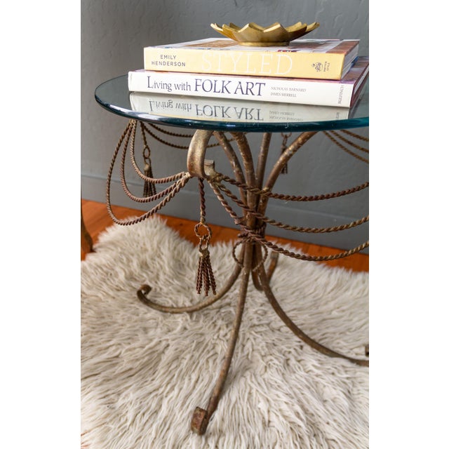 Italian Brass Rope and Tassel Rustic Outdoor Drinks Table For Sale - Image 12 of 18