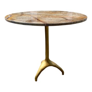 A Modern, Eclectic Bidasar Marble and Brass Clad Iron Pedestal Table For Sale