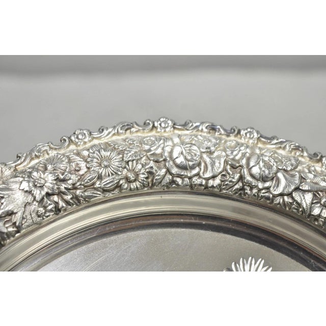 Early 20th Century Meriden Art Nouveau Silver Plated Floral Repousse Bread Pastry Brides Basket For Sale - Image 13 of 17