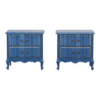 Vintage Pair of French Provincial Blue Nightstands For Sale