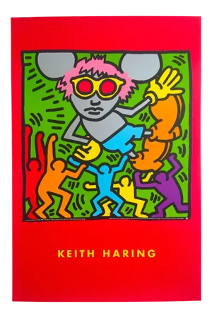 Keith Haring Estate 1993 Lithograph Print Collector's Pop Art Poster " Andy Mouse " 1986