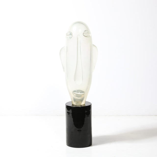 This Mid-Century Modernist hand-blown Murano opalescent glass head sculpture, created by Sergio Rossi in Italy circa 1980,...