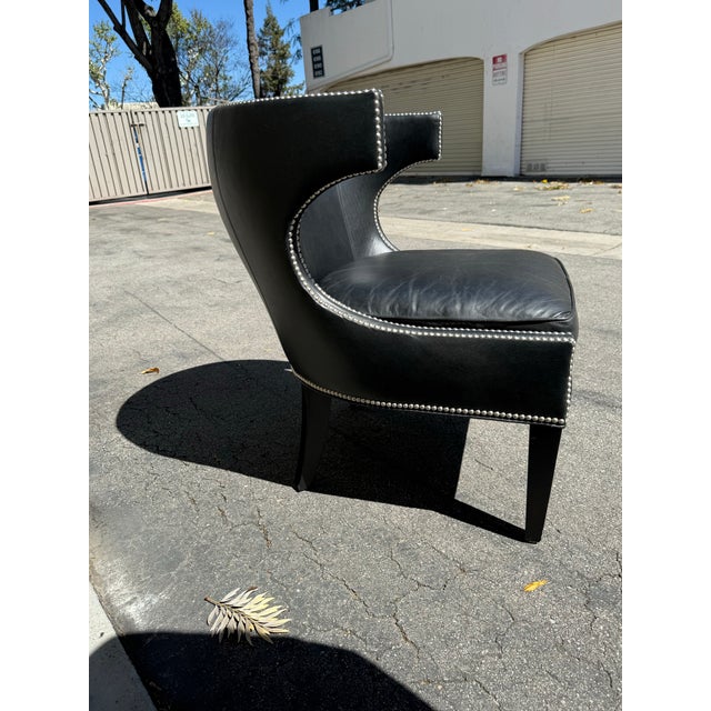 Contemporary Lexington MacArthur Park Greta Black Leather Nailhead Armchair For Sale - Image 3 of 5