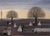 This pastel painting, by Bruno Dutot, sized 21" x 27", depicts a group of figures gathered in a landscape at dusk. The...