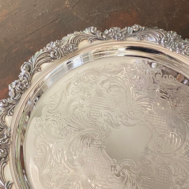 Reed & Barton French Rococo Style Silverplated Tray by Reed & Barton - 12 1/2" Round For Sale - Image 4 of 9